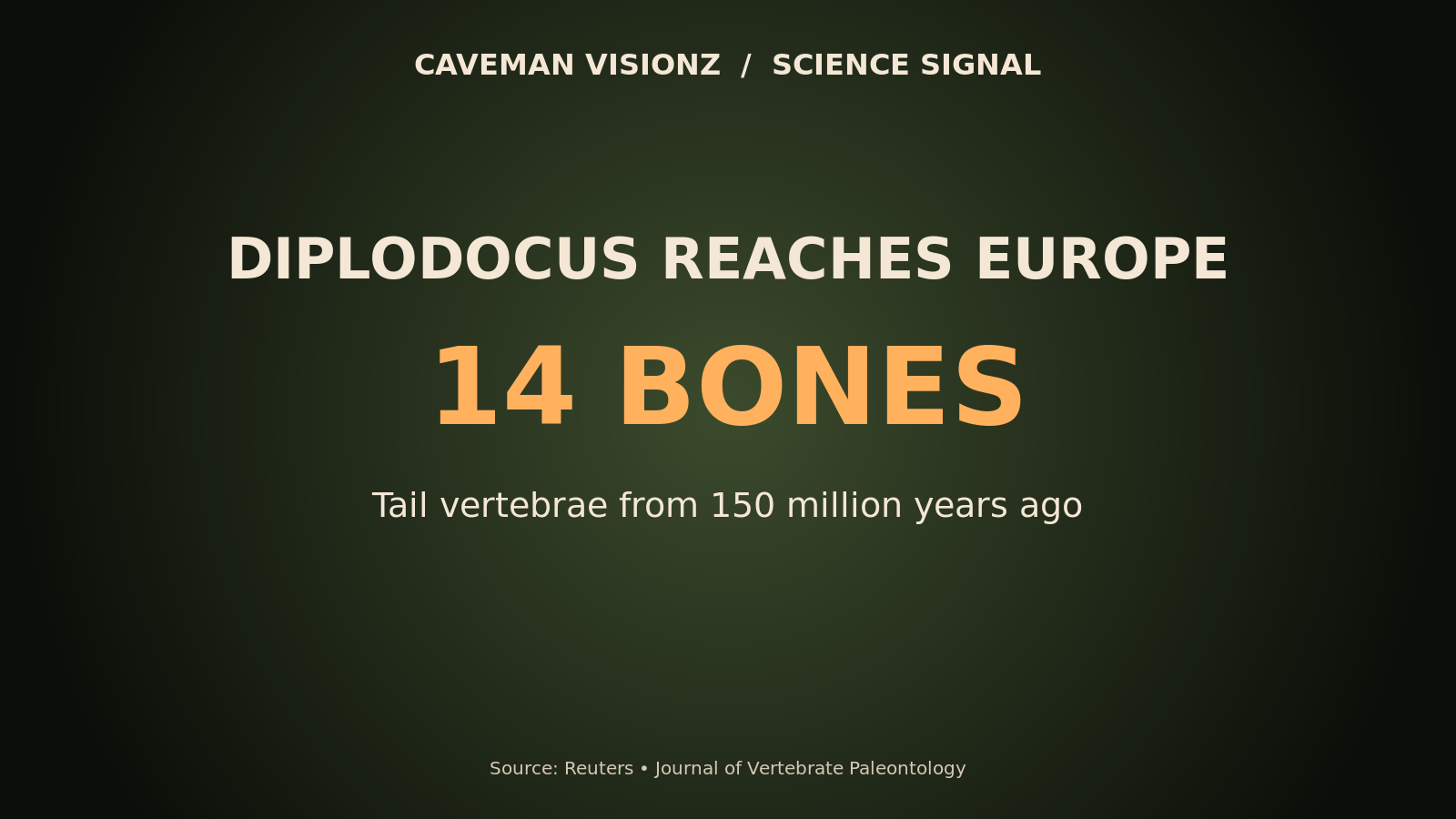 Caveman Visionz Science Signal graphic describing the first Diplodocus evidence found in Europe