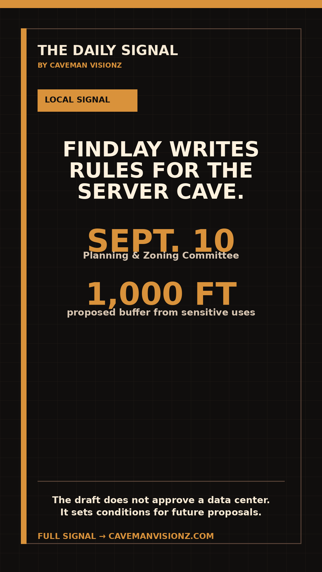 Caveman Visionz graphic summarizing Findlay's proposed data-center zoning rules