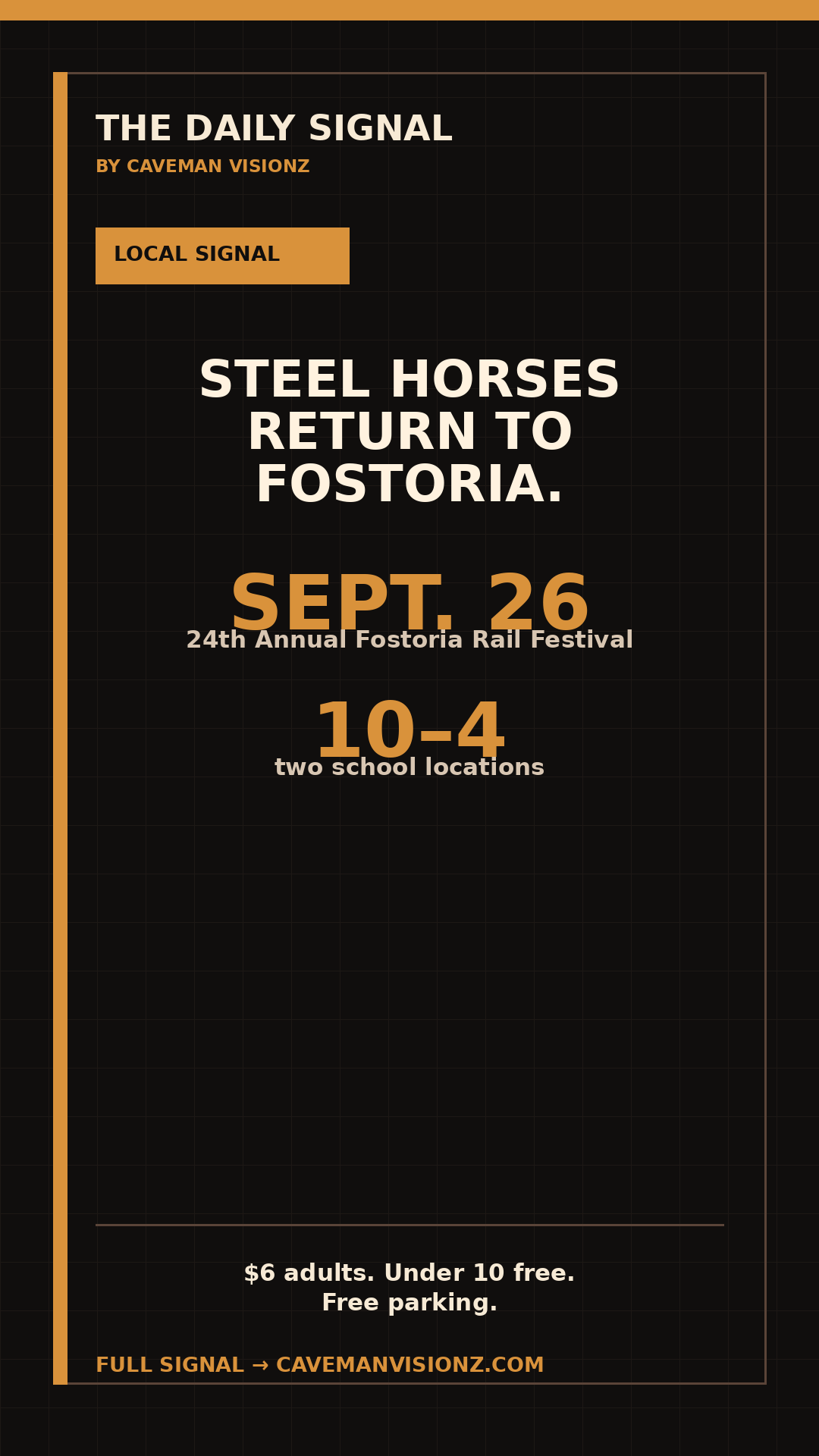 Caveman Visionz event graphic for the 2026 Fostoria Rail Festival