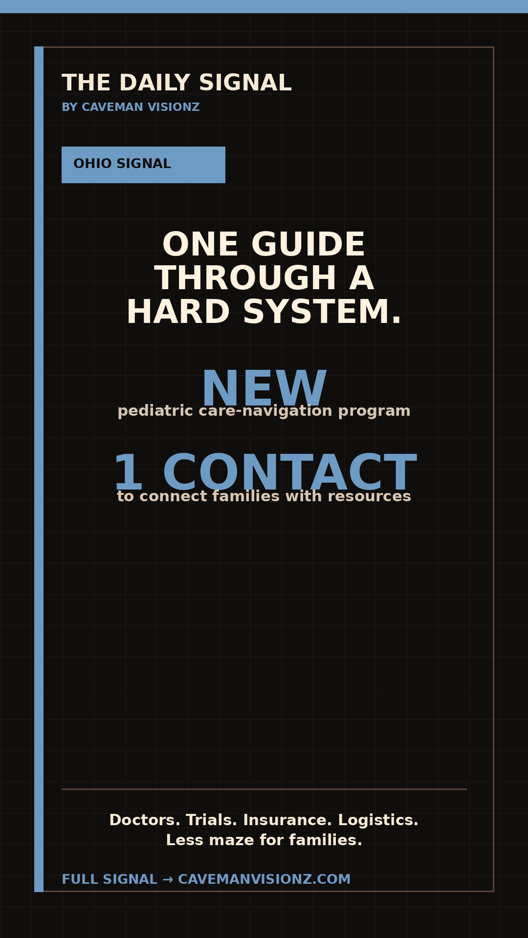 Caveman Visionz graphic explaining Ohio's pediatric cancer navigation program